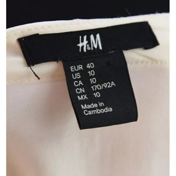 H&M Womens Sz 10 Military Satin Silky Tunic Top Popover V Neck Ivory m - Picture 12 of 12